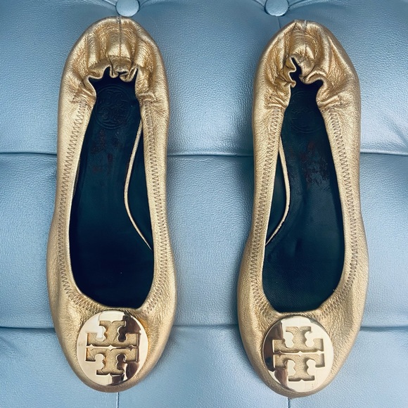 Tory Burch Shoes - Tory Burch Gold Leather Ballet Flats - 8M